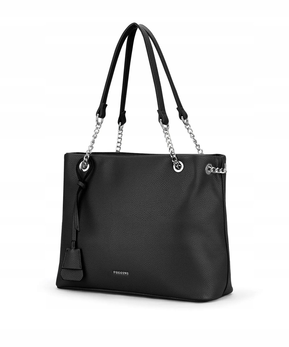 Torebka Damska Shopper Duża Mieści Na Ramię A4 PUCCINI Czarna BK2241229S-1