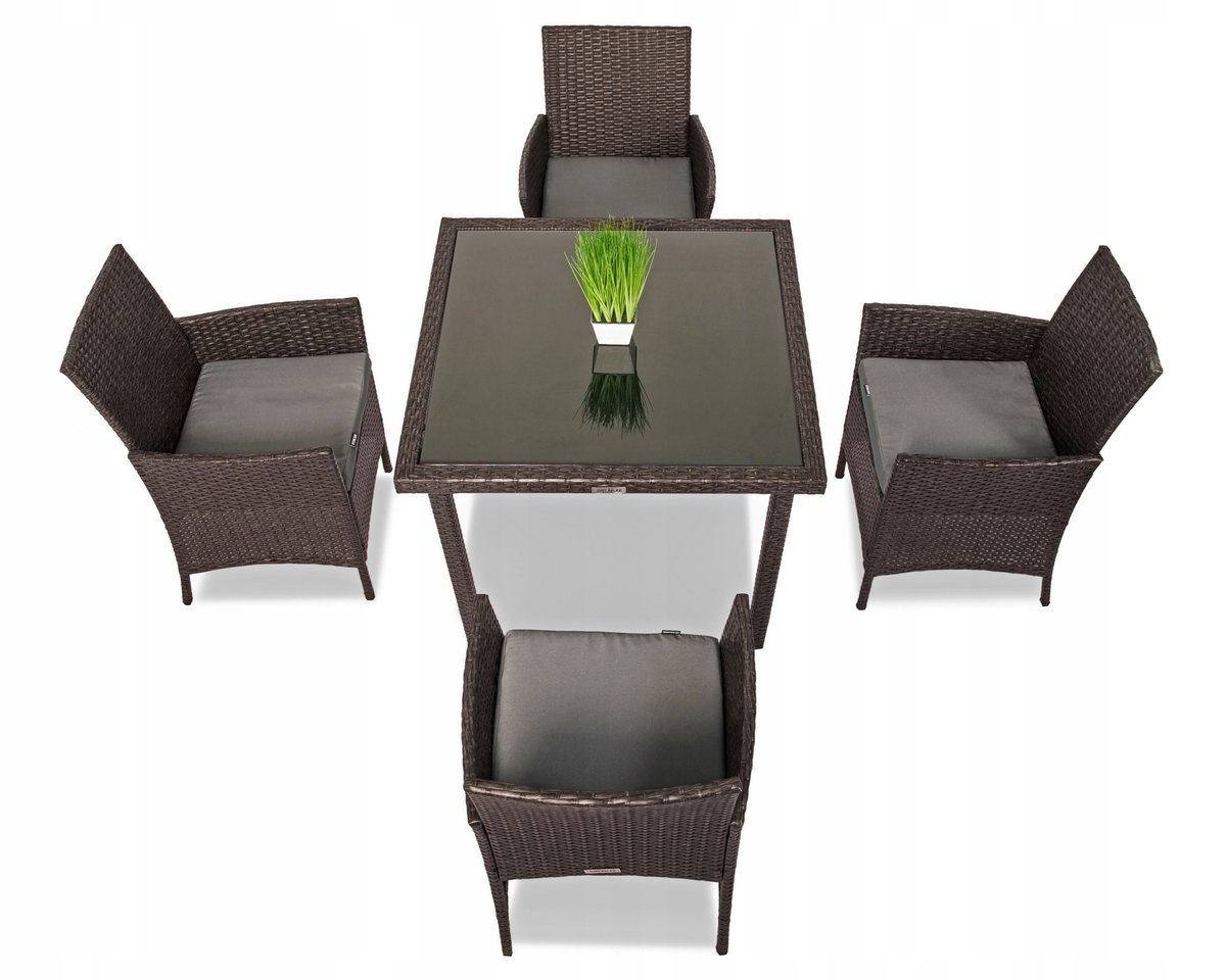 Meble ogrodowe rattanowe Big Family 4 ST���� 90x90 + FOTEL x4 Ciemny Br��zowy