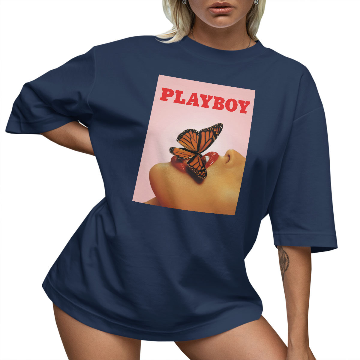 T-SHIRT OVERSIZE LU��NA KOSZULKA PLAYBOY MOTYL USTA NADRUK XXL SUKIENKA