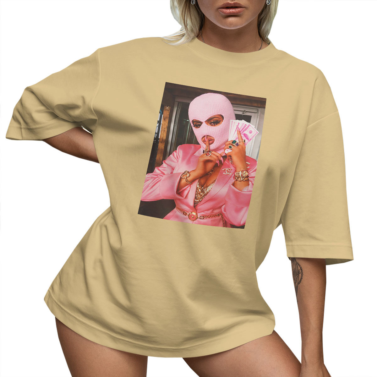 T-SHIRT OVERSIZE LU��NA KOSZULKA MASKA BALACLAVA KOMINIARKA M SUKIENKA