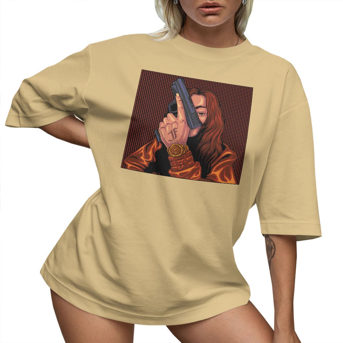 T-SHIRT OVERSIZE LU��NA KOSZULKA GUN AESTHETIC XXL SUKIENKA JAKO����
