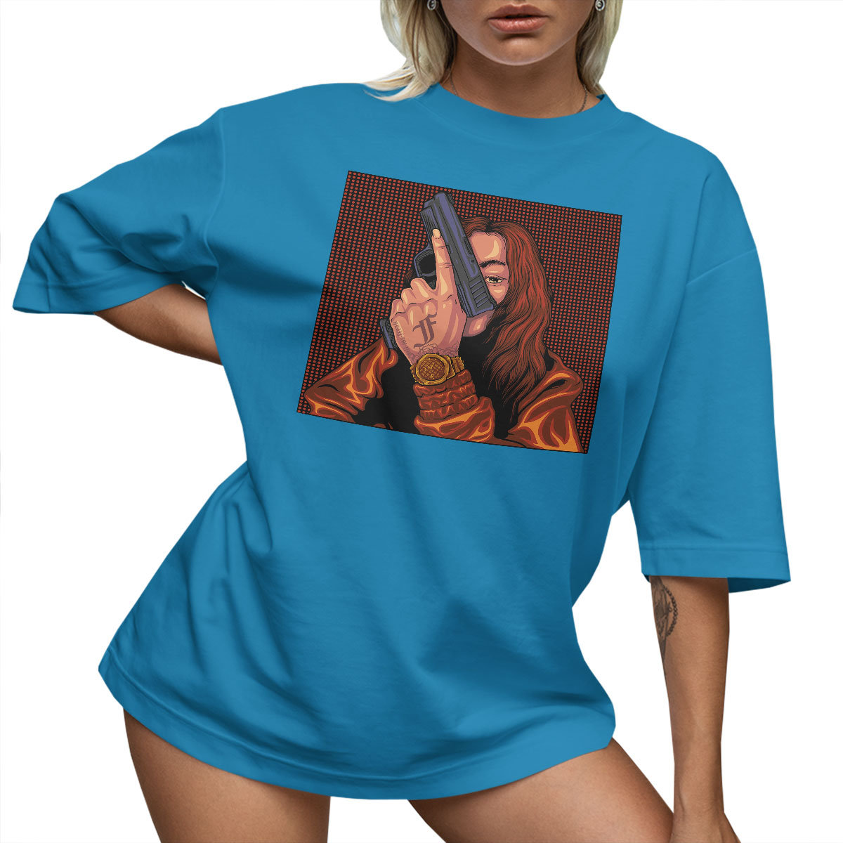 T-SHIRT OVERSIZE LU��NA KOSZULKA GUN AESTHETIC XXXL SUKIENKA JAKO����