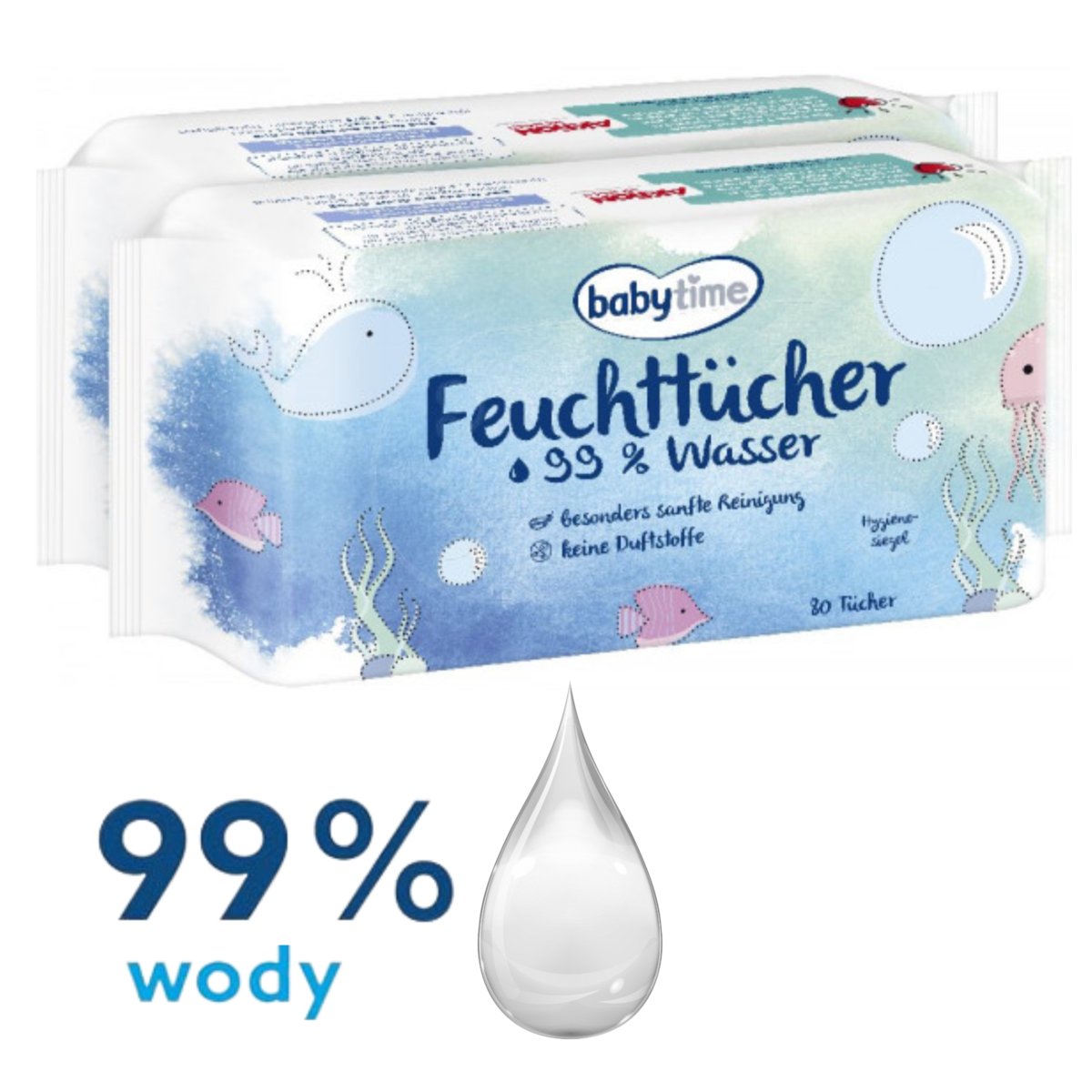 2X Babytime Chusteczki Nawil��ane 99% wody ZESTAW 160SZTUK AQUA WIPES DE