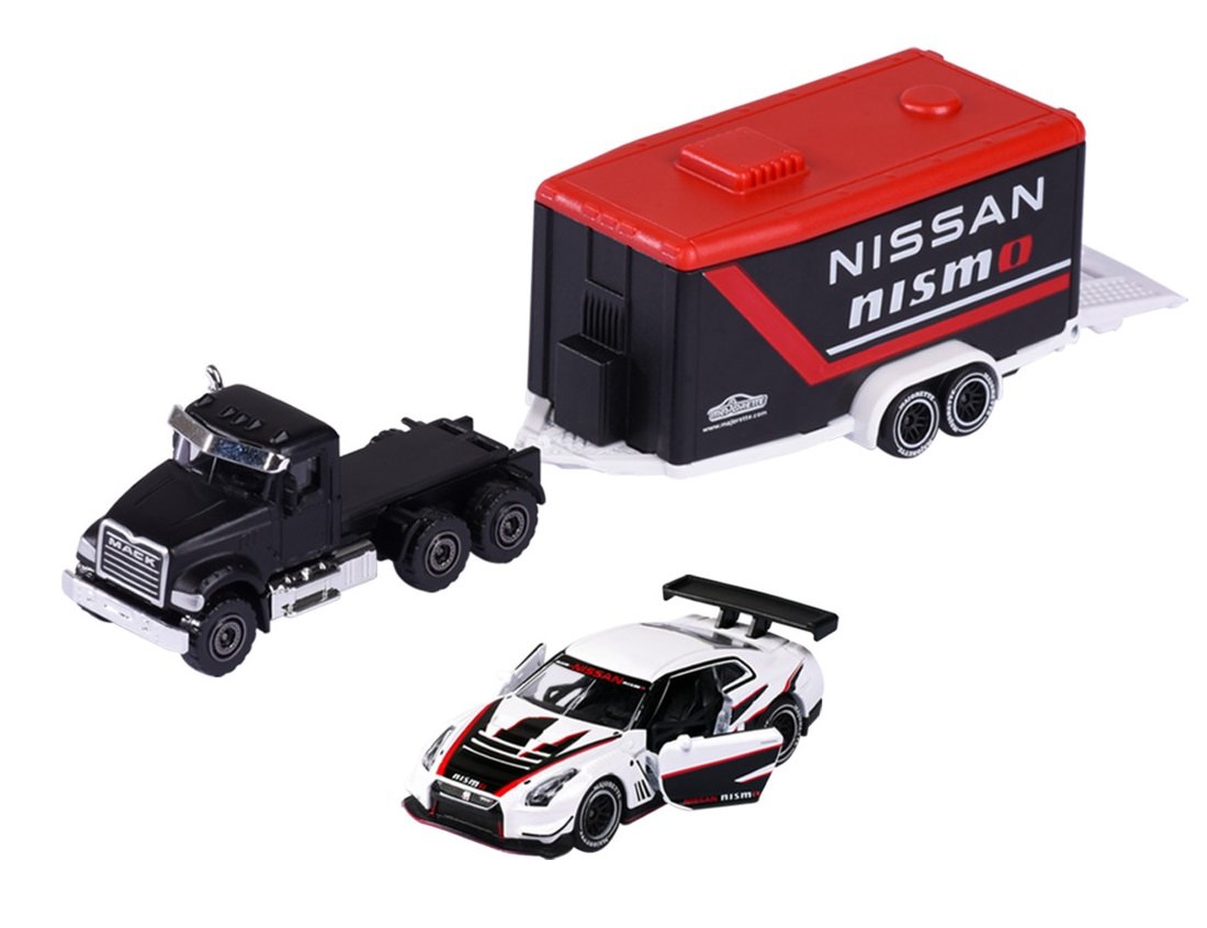 MAJORETTE 2-PACK NISSAN GT-R NISMO GT3 + MACK GRANITE 1:64