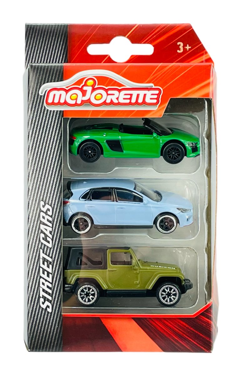 MAJORETTE STREET CARS 3-PACK AUDI R8, HYUNDAI I30, WRANGLER