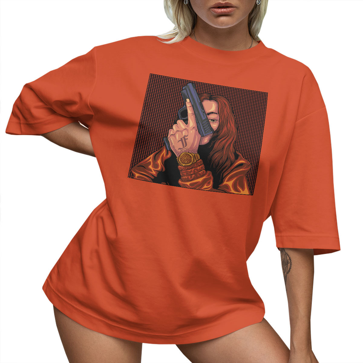 T-SHIRT OVERSIZE LU��NA KOSZULKA GUN AESTHETIC XXXL SUKIENKA JAKO����
