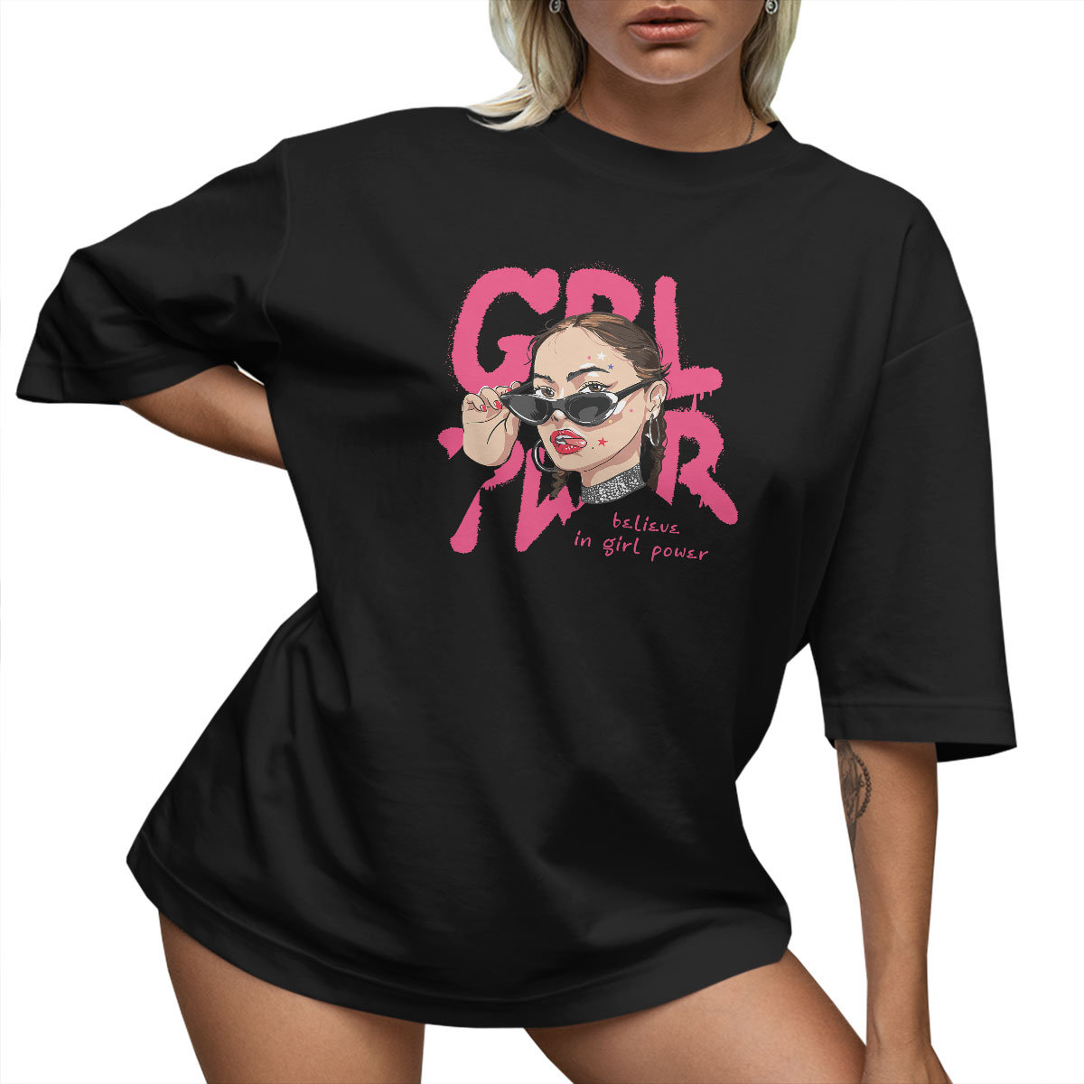 T-SHIRT OVERSIZE LU��NA KOSZULKA GIRL POWER S SUKIENKA JAKO����