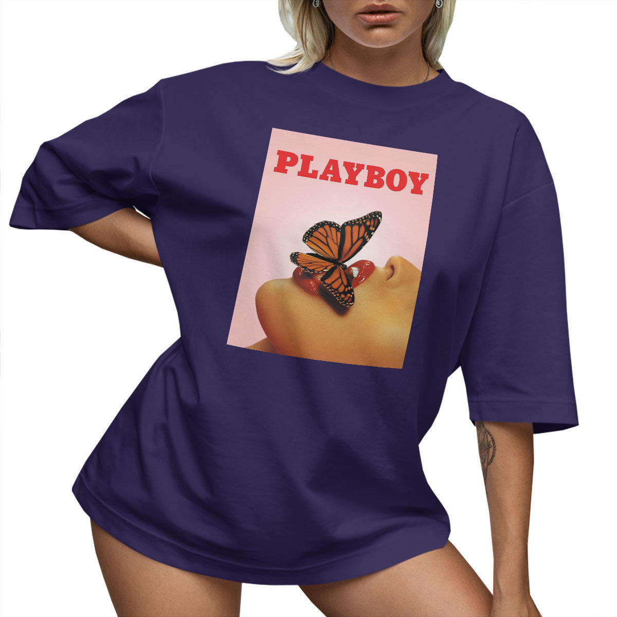 T-SHIRT OVERSIZE LU��NA KOSZULKA PLAYBOY MOTYL USTA NADRUK XXL SUKIENKA