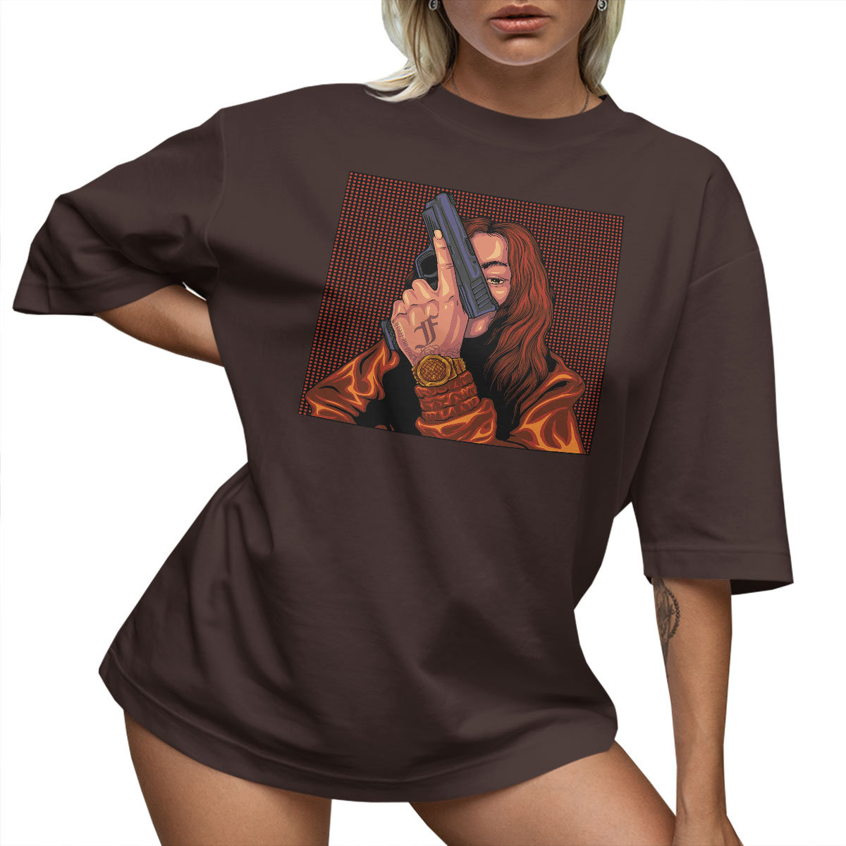 T-SHIRT OVERSIZE LU��NA KOSZULKA GUN AESTHETIC M SUKIENKA JAKO����