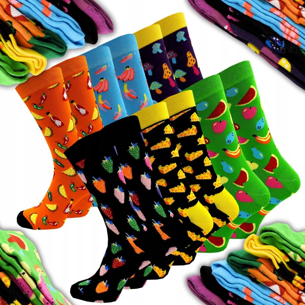 6 x Skarpety Męskie Kolorowe Skarpetki Bawełniane Śmieszne Wzory 44-46