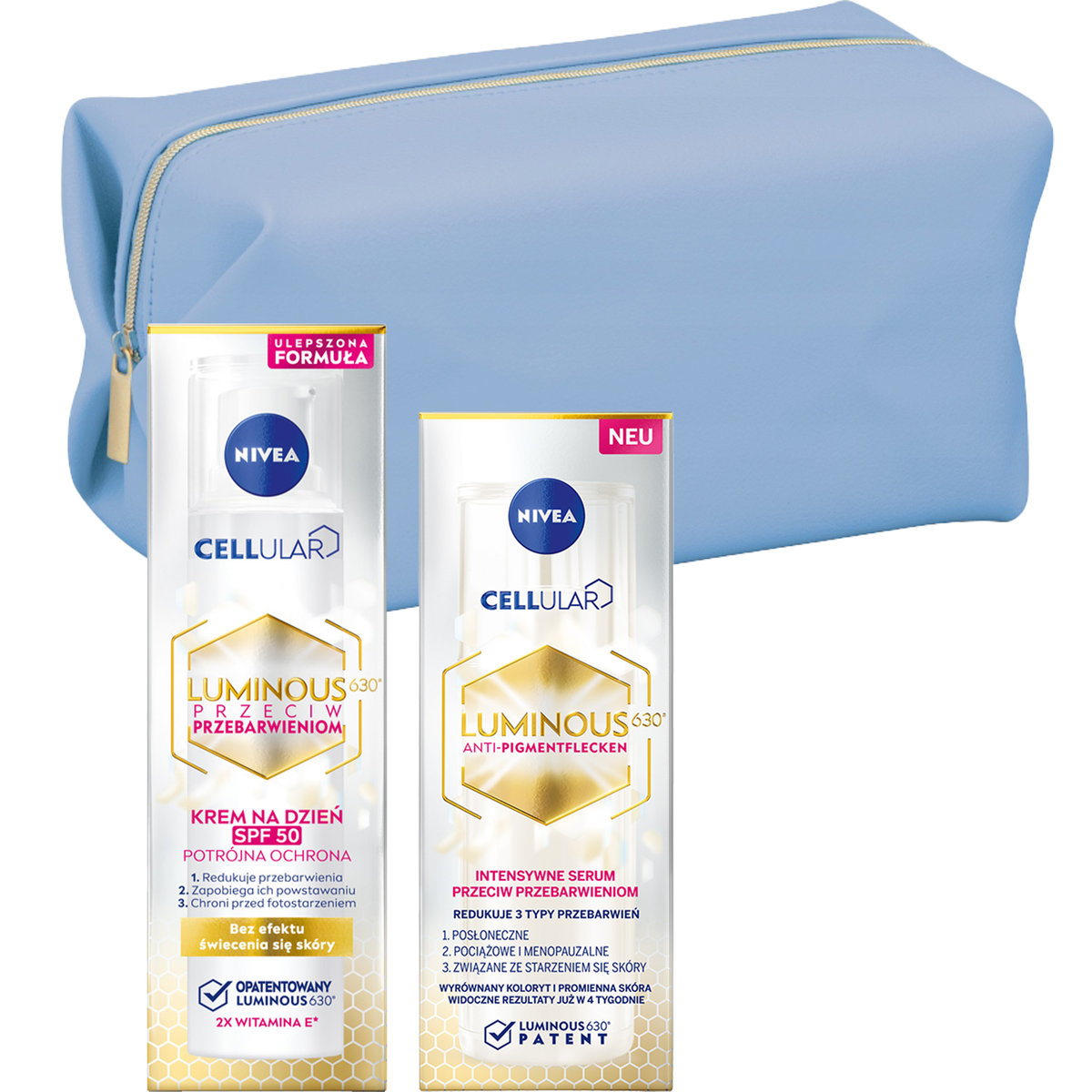NIVEA CELLULAR LUMINOUS Zestaw Krem na przebarwienia + Serum + Kosmetyczka