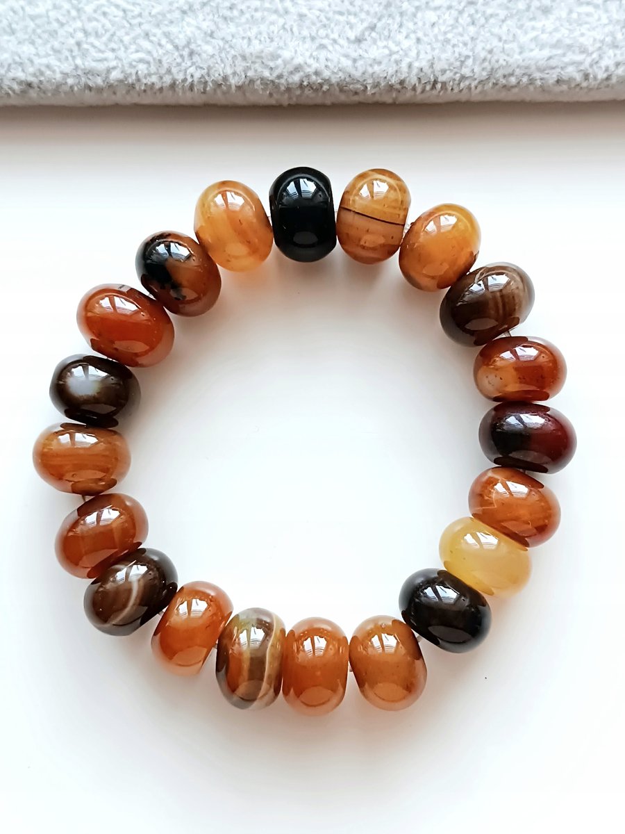 BR��ZOWA BRANSOLETKA NA GUMCE Z KAMIENIEM AGAT KARNEOL OPONKA 12mm