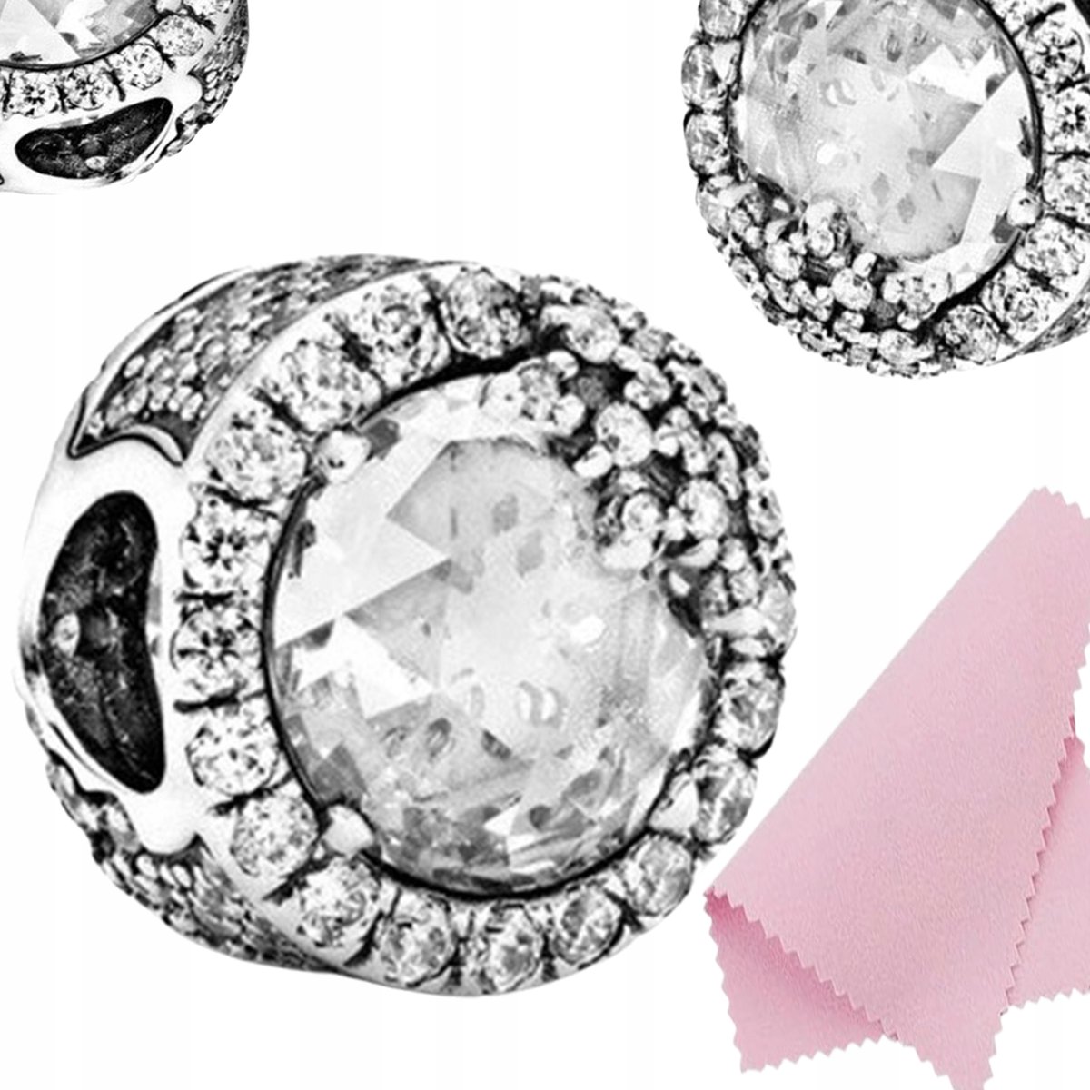 CHARMS zawieszka biała cyrkonia pave charmsy koralik s925