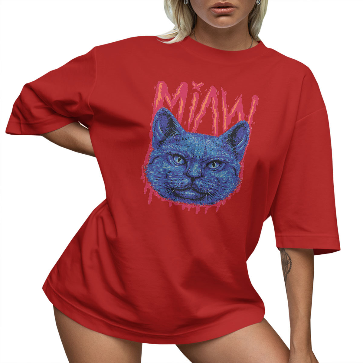 T-SHIRT OVERSIZE LU��NA KOSZULKA KOT MIAW NAPIS L SUKIENKA JAKO����