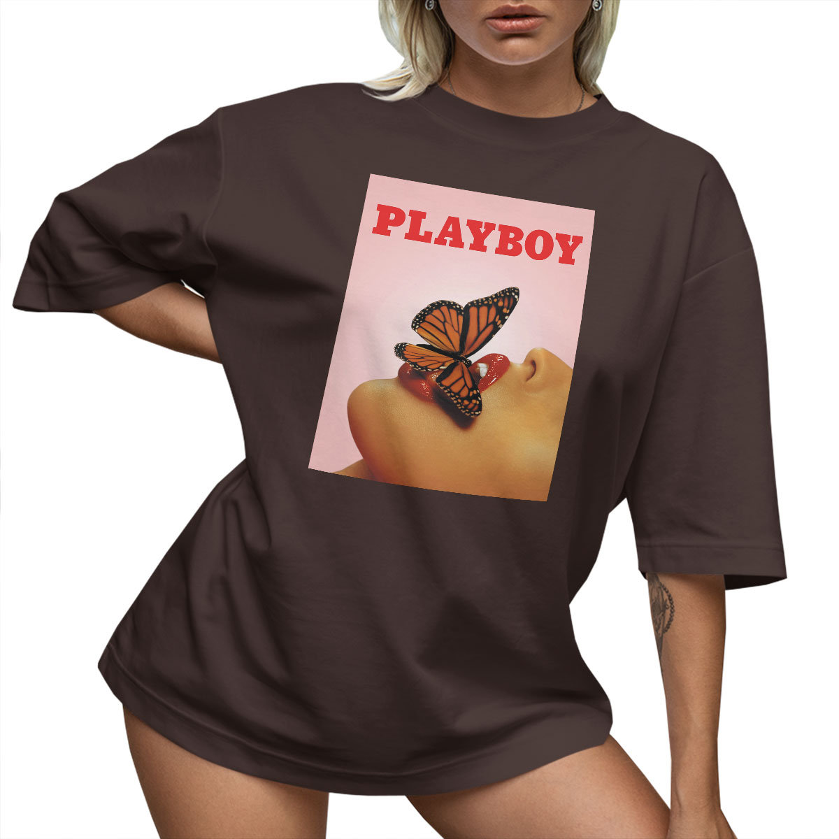 T-SHIRT OVERSIZE LU��NA KOSZULKA PLAYBOY MOTYL USTA NADRUK XXXL SUKIENKA