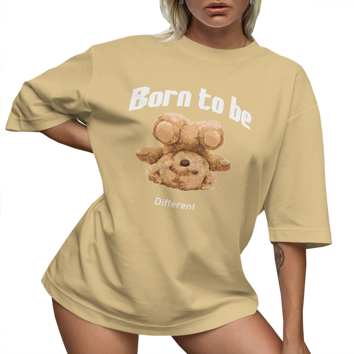 T-SHIRT OVERSIZE LU��NA KOSZULKA MI�� TEDDY BORN TO BE DIFERENT S SUKIENKA