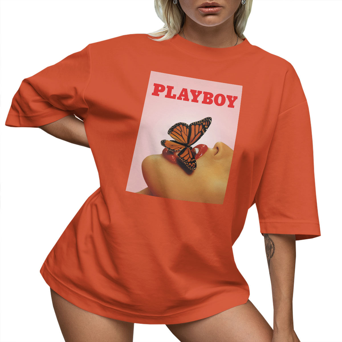 T-SHIRT OVERSIZE LU��NA KOSZULKA PLAYBOY MOTYL USTA NADRUK L SUKIENKA JAKO����