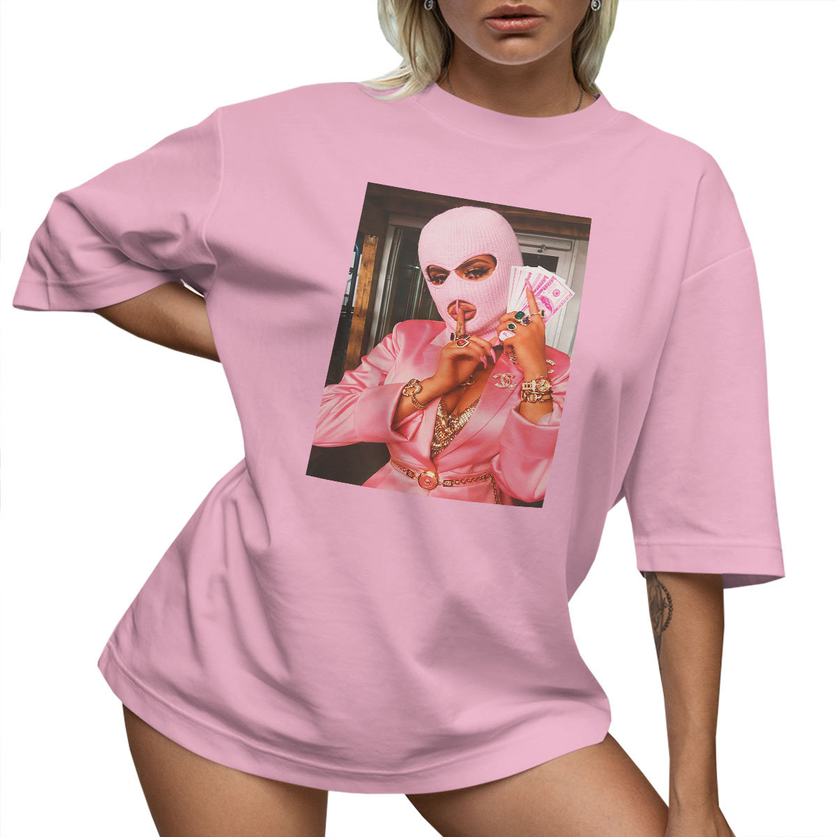 T-SHIRT OVERSIZE LU��NA KOSZULKA MASKA BALACLAVA KOMINIARKA M SUKIENKA
