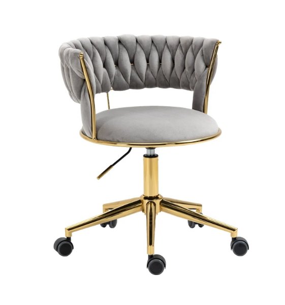 Nowoczesne krzesło biurowe obrotowe na kółkach regulacja szare złote