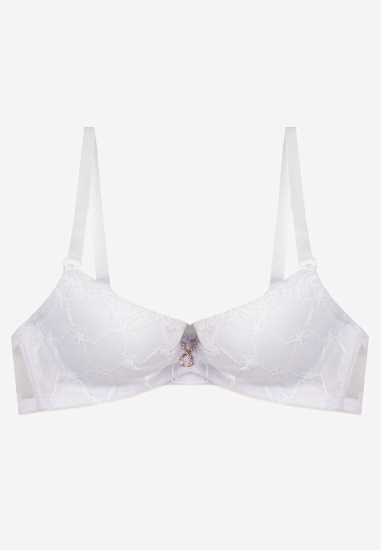 Biały Koronkowy Biustonosz Push Up Ozdobiony Metaliczną Aplikacją Norithiel