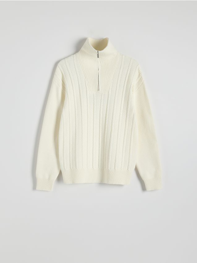 Reserved - Bawełniany sweter ze stójką - biały