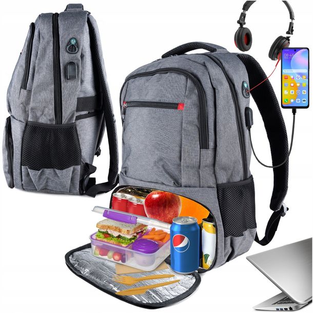 Plecak Turystyczny Biwakowy Z Usb Kieszeń Termiczna Wodoodporny 35L