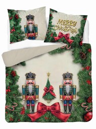 Detexpol Pościel świąteczna 220x200 Merry Christmas kremowa zielona dziadek do orzechów choinka 5300 A Holland Święta 2024
