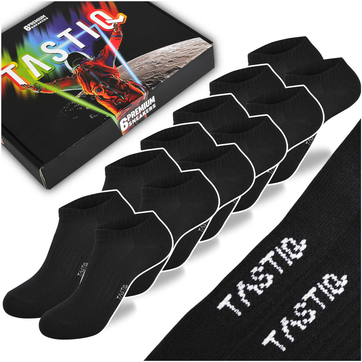 TASTIQ PREMIUM Skarpetki Stopki M��skie Czarne Bawe��na 6 Par Rozmiar 35/38