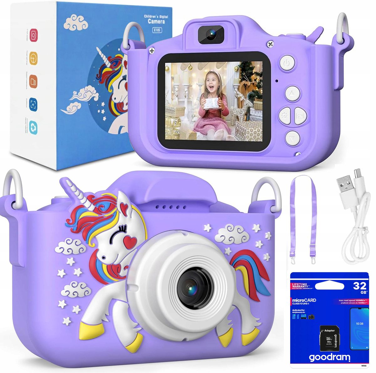 APARAT CYFROWY DLA DZIECI JEDNORO��EC SELFIE KAMERA+KARTA 32GB MENU PL