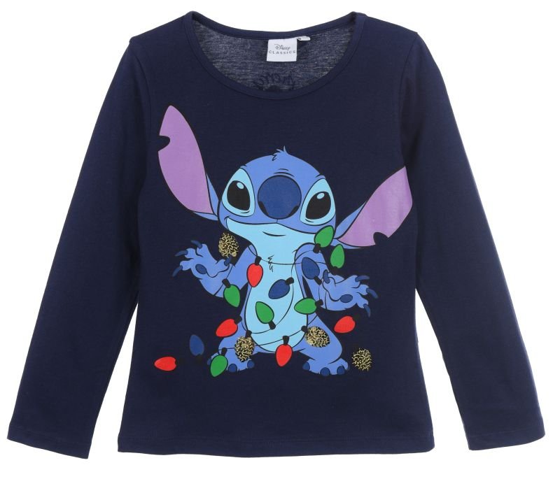 Bluzka ��wi��teczna dla dziewczynki Disney - Lilo i Stitch, fioletowy/granatowy, bawe��na, rozmiar 116 cm