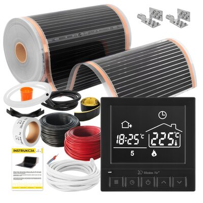 Folia grzewcza na podczerwień MISSION AIR Black Silver PTC 160W/m2 18m² szer. 50cm + regulator Taurus Czarny