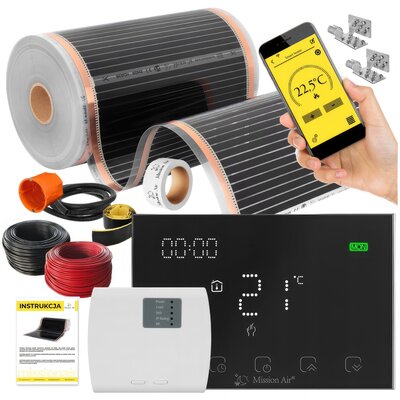 Folia grzewcza na podczerwień MISSION AIR Black Silver PTC 160W/m2 18m² szer. 50cm + regulator Gemini Czarny Wi-Fi
