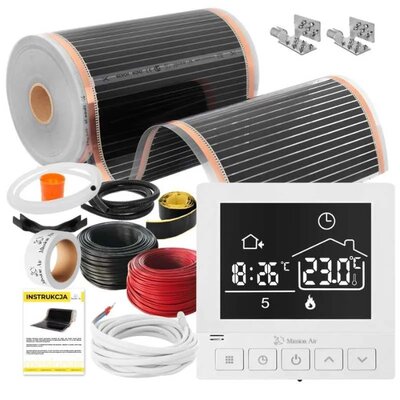 Folia grzewcza pod panele MISSION AIR MAL-160 W/m2 Black Silver 5 m2 (10 m x 50 cm) + regulator Taurus Biały