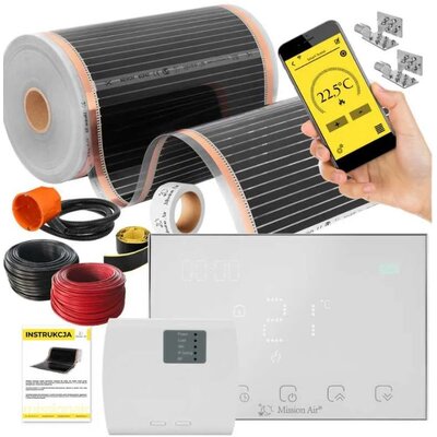 Folia grzewcza pod panele MISSION AIR MAL-160 W/m2 Black Silver 4 m2 (8 m x 50 cm) + regulator Gemini Biały Wi-Fi