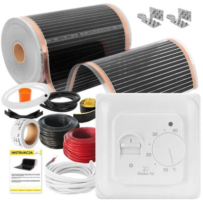 Folia grzewcza pod panele MISSION AIR MAL-160 W/m2 Black Silver 4 m2 (8 m x 50 cm) + regulator Aries Biały
