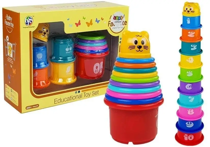 Piramidka kubeczki dla niemowlaka z kotkiem - Leantoys