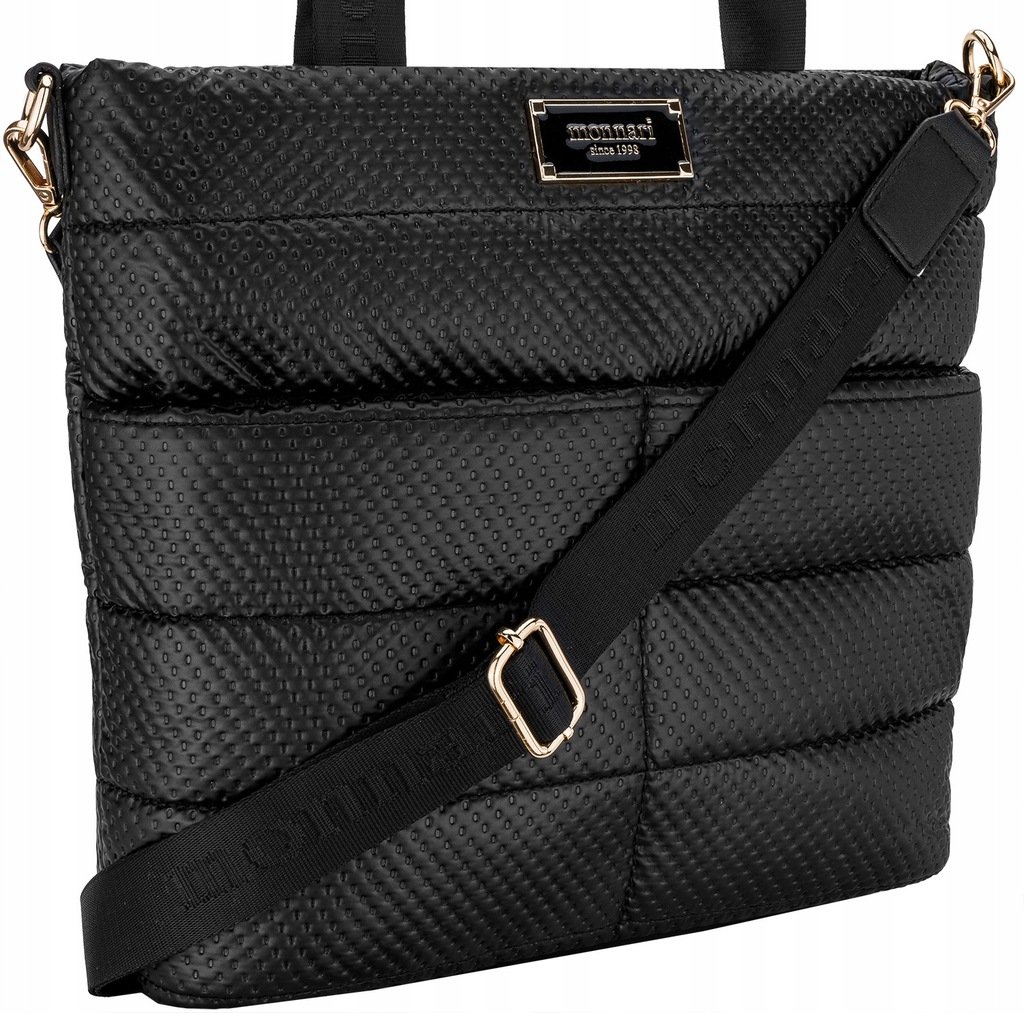 TOREBKA Damska MONNARI Czarna SHOPPER BAG PIKOWANA NA RAMI�� PASEK KROPKI