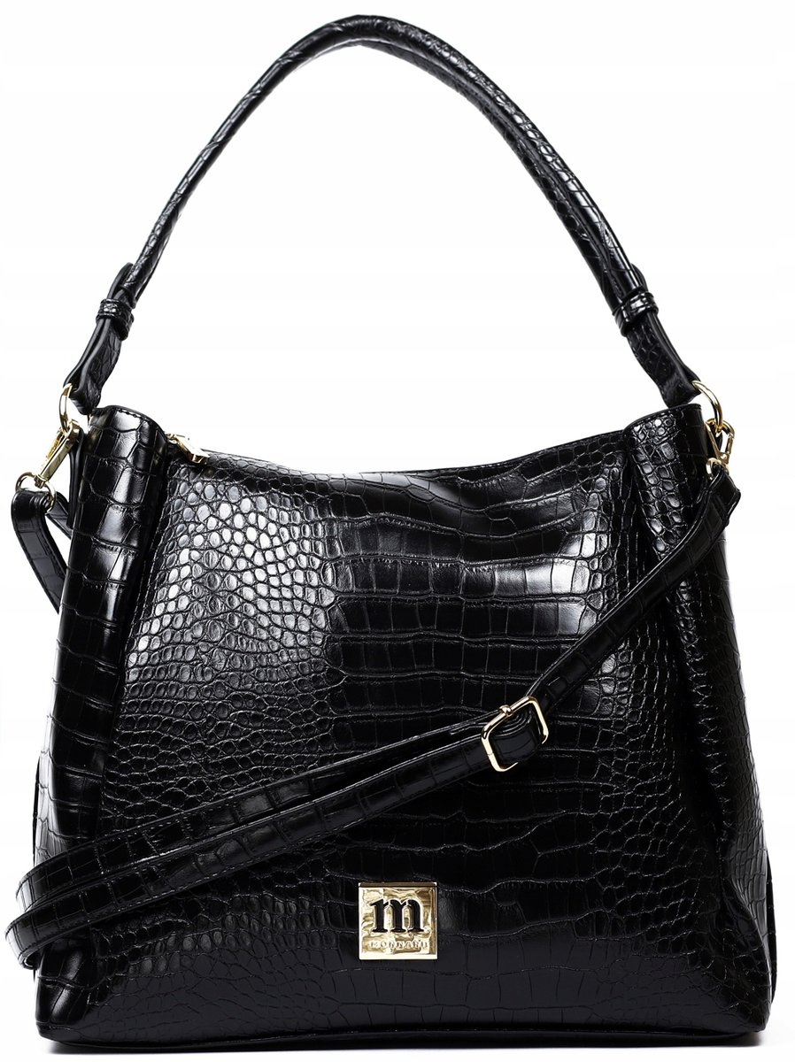 Torebka Shopper Monnari Czarna Croco Na Ramię Logo