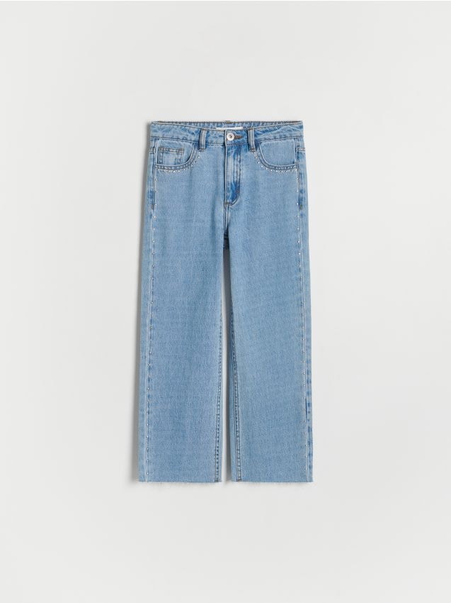 Reserved - Jeansy straight fit z ćwiekami - niebieski
