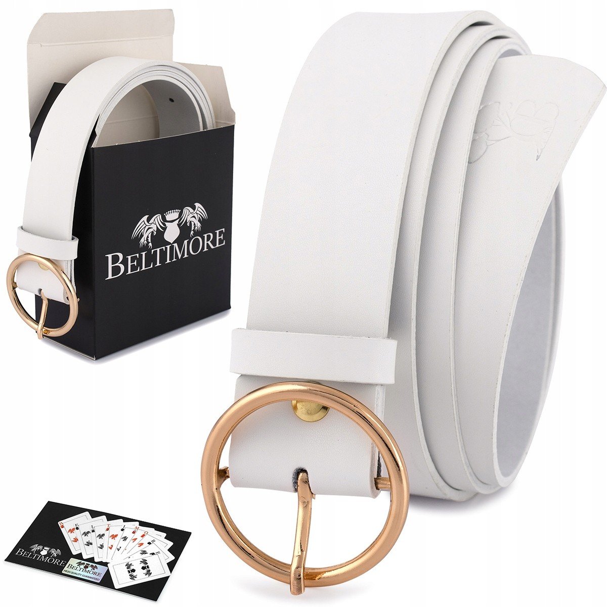 Skórzany pasek damski do spodni sukienki biały skóra nat. 3,5 cm Beltimore B87 biały r.105-120 cm