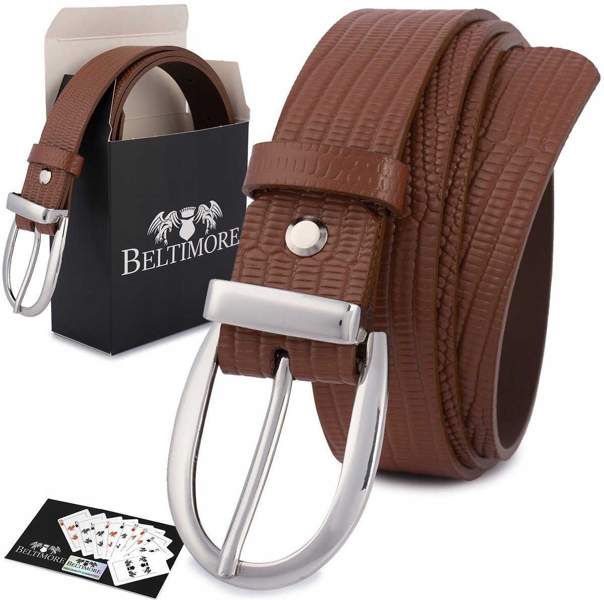 Skórzany pasek damski do spodni sukienki brązowy skóra nat 3 cm Beltimore D90 brązowy, beżowy r.110-125 cm