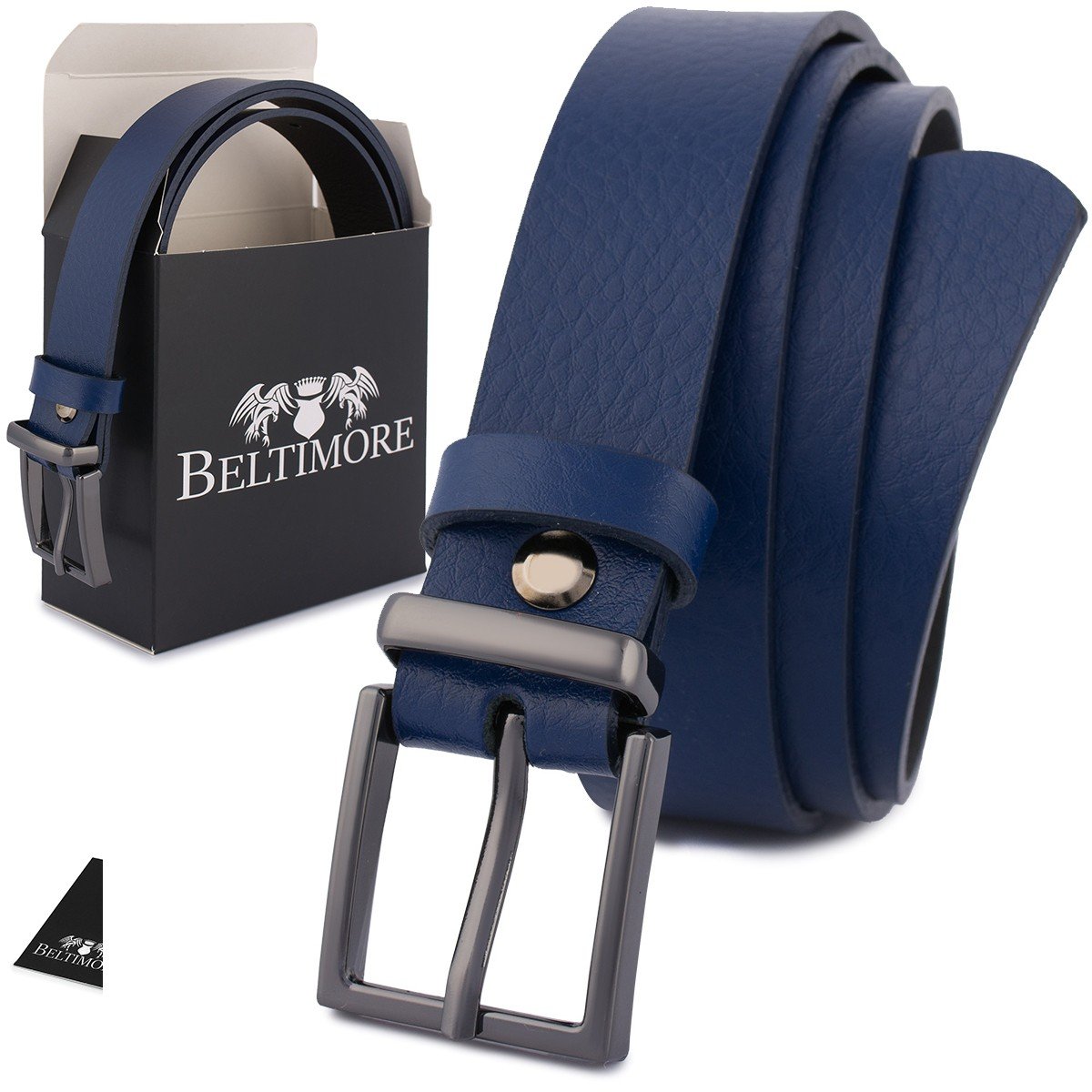 Skórzany pasek damski do spodni sukienki granatowa skóra nat 2,5 cm Beltimore O12 granatowy r.110-125 cm