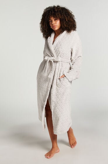 Hunkemöller Long Fleece Bathrobe Szary