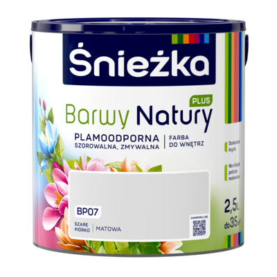 Farba lateksowa Barwy Natury PLUS TESTER szare piórko BP07 2,5 l Śnieżka