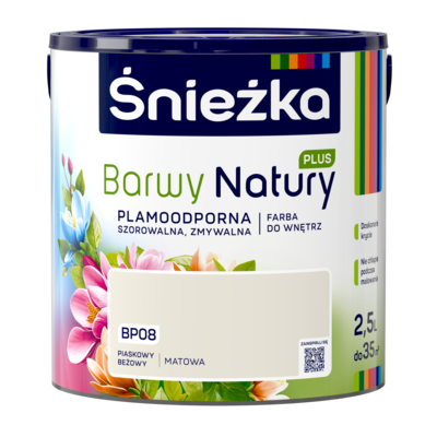 Farba lateksowa Barwy Natury PLUS TESTER piaskowy beżowy BP08 2,5 l Śnieżka