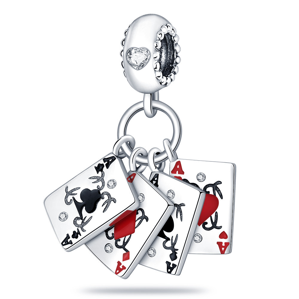 Charms Zawieszka SREBRO 925 koralik do PANDORA Karty do gry Asy Poker