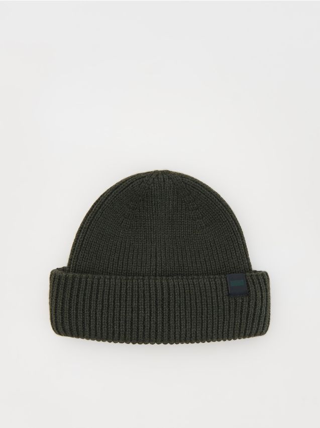 Reserved - Czapka beanie z dodatkiem wełny - ciemnozielony
