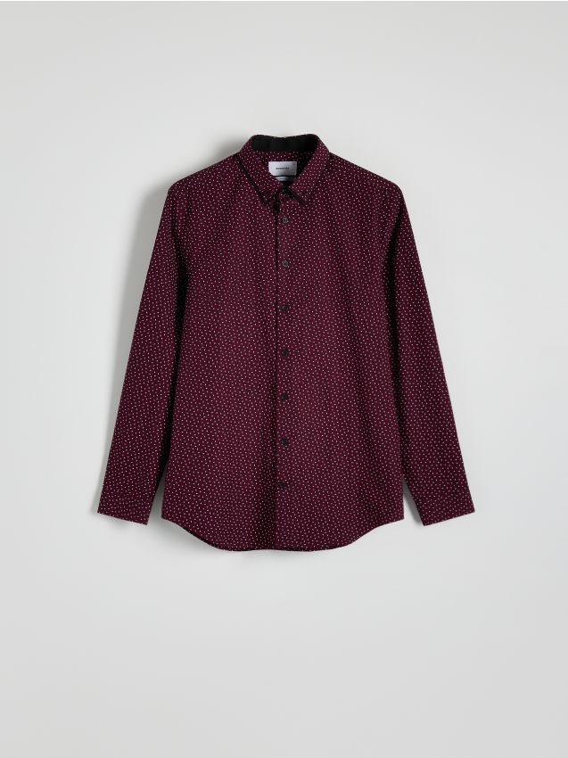 Reserved - Koszula slim fit z bawełną - bordowy