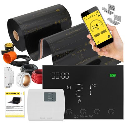 Folia grzewcza na podczerwień MISSION AIR Black Gold PTC 160W/m² (56mb x 50cm) + regulator Gemini Czarny WiFi
