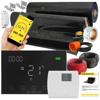 Folia grzewcza na podczerwień MISSION AIR Black Gold PTC 160W-m2 28m² szer. 100cm + regulator Gemini Czarny WiFi